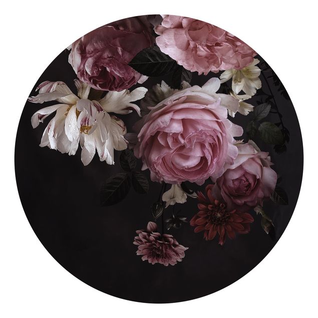 Tapety kwiaty Różowe kwiaty na czarnym tle Vintage