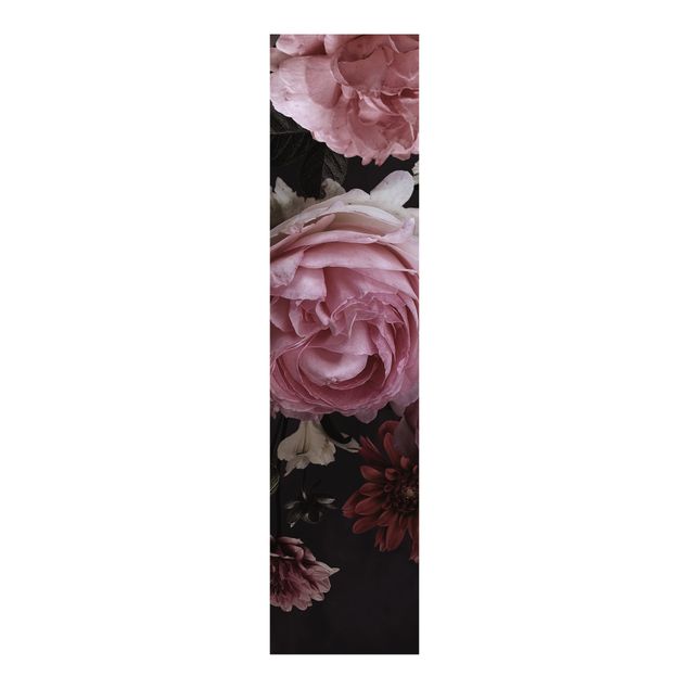 Tekstylia domowe Różowe kwiaty na czarnym tle Vintage