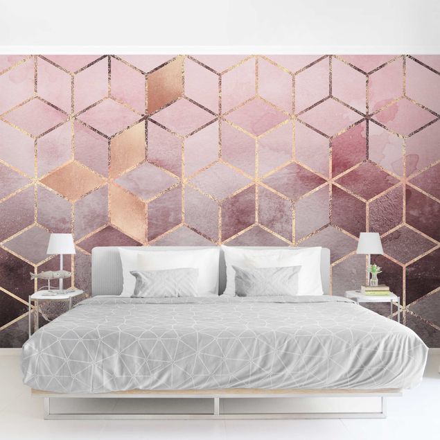 Tapeta - Różowo-szara złota geometria