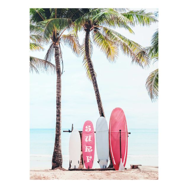 Nowoczesne obrazy Pink Surfboards Under Palm Trees