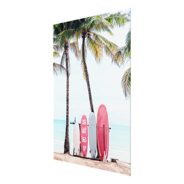 Obrazy z morzem Pink Surfboards Under Palm Trees