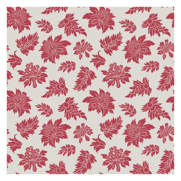 Tapeta - Czerwony barokowy wzór kwiatowy