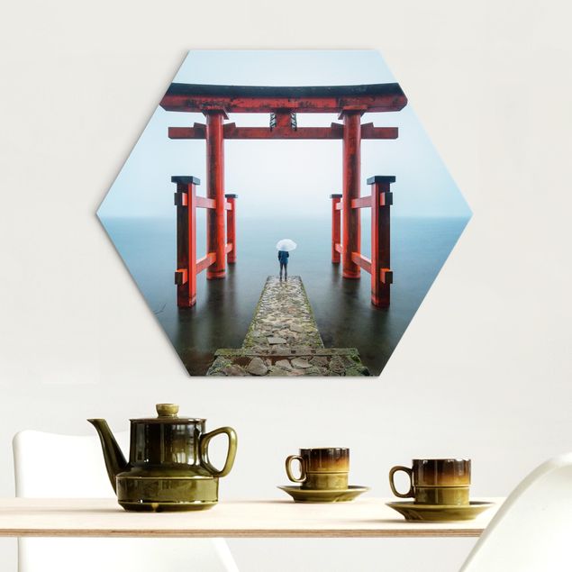 Obrazy Azja Czerwone torii nad jeziorem Ashi