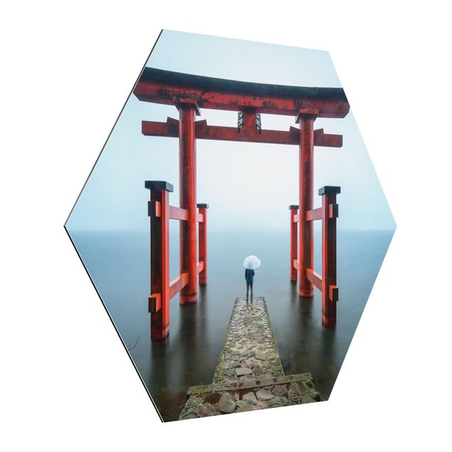 Obrazy nowoczesny Czerwone torii nad jeziorem Ashi