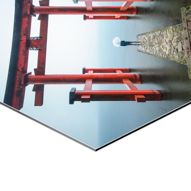 Obraz natura Czerwone torii nad jeziorem Ashi