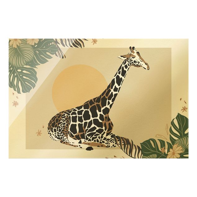 Obraz na szkle - Zwierzęta safari - Żyrafa o zachodzie słońca