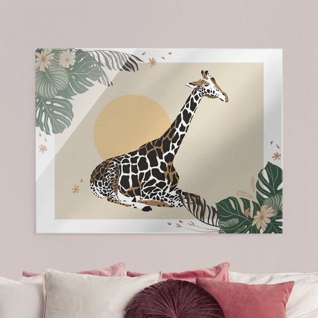 Obrazy na szkle poziomy Zwierzęta safari - Żyrafa o zachodzie słońca