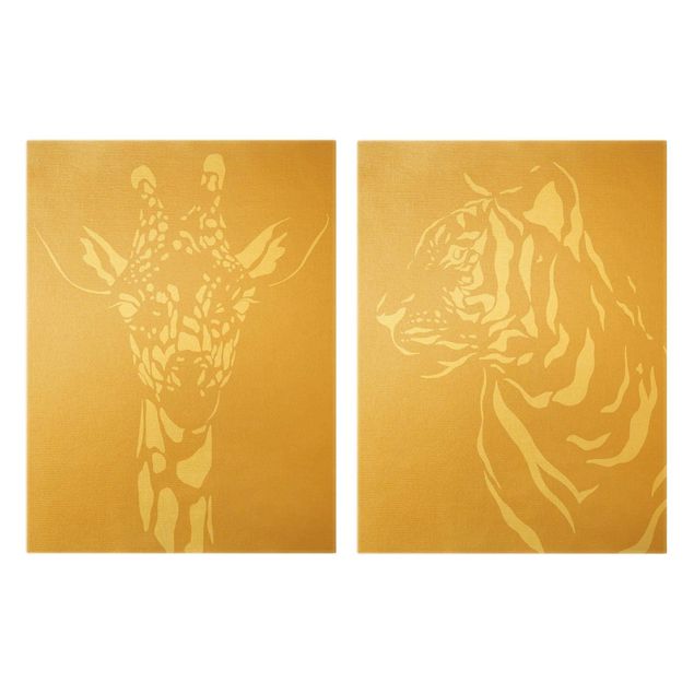 Obrazy tygrys Zwierzęta safari - żyrafa i tygrys Beżowy