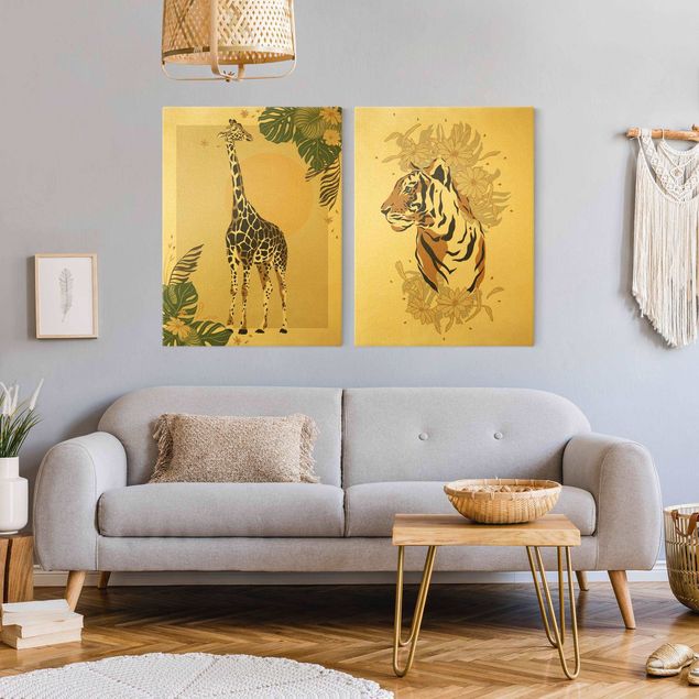 Obrazy nowoczesny Zwierzęta safari - Żyrafa i tygrys