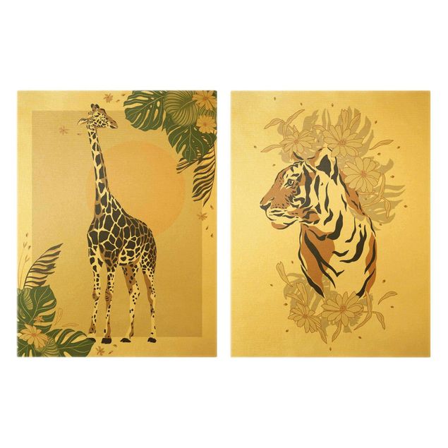 Obrazy tygrys Zwierzęta safari - Żyrafa i tygrys