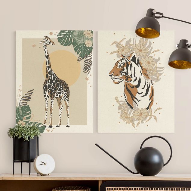 Obrazy żyrafa Zwierzęta safari - Żyrafa i tygrys