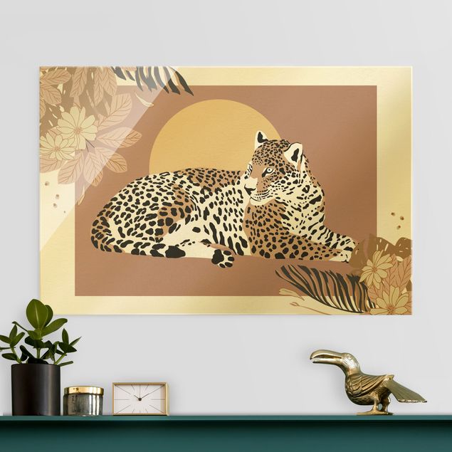 Obrazy na szkle poziomy Zwierzęta Safari - Lampart o zachodzie słońca