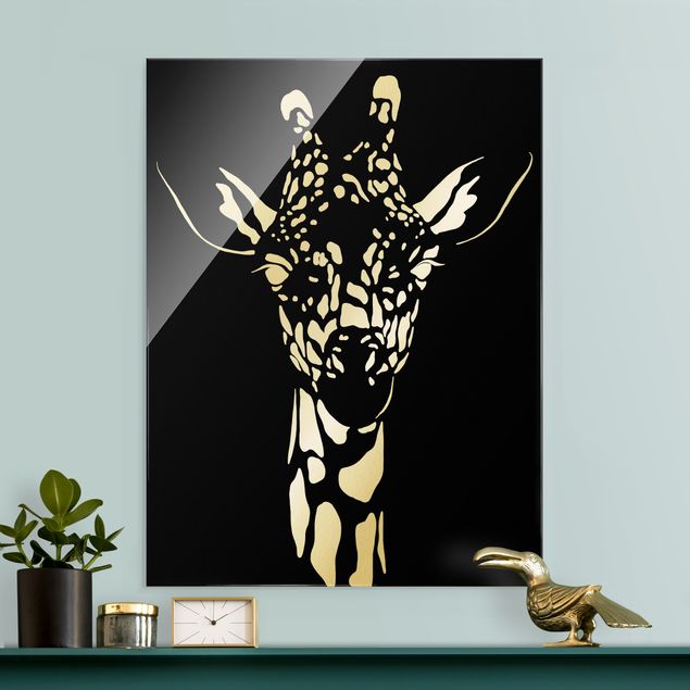 Obrazy na szkle portret Safari Animals - Portret żyrafy czarny