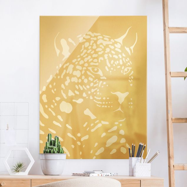 Obraz na szkle - Zwierzęta Safari - portret lamparta beżowy