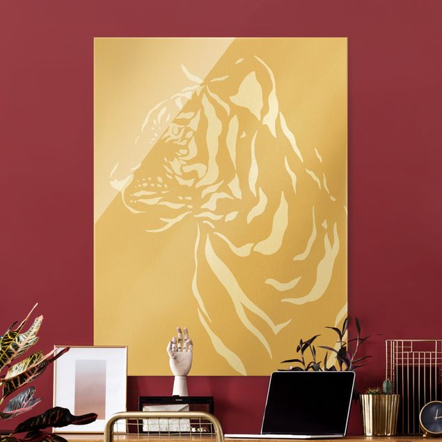 Obraz na szkle - Zwierzęta safari - Tygrys portretowy Beżowy