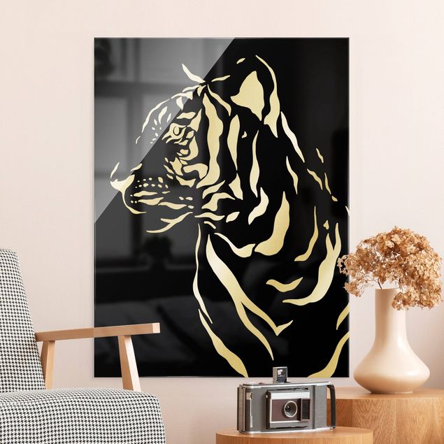Obrazy do salonu Safari Zwierzęta - portret tygrysa Czarny