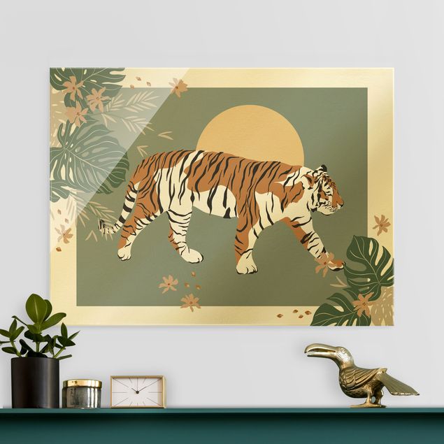 Obrazy na szkle poziomy Zwierzęta safari - Tygrys o zachodzie słońca