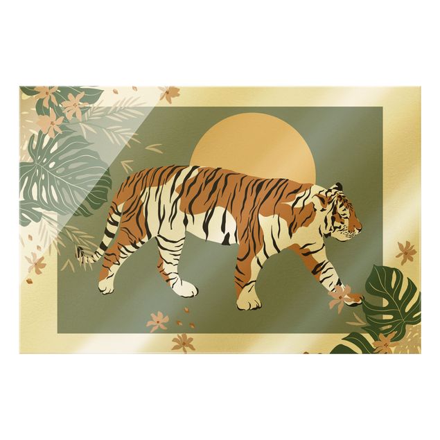 Obraz na szkle - Zwierzęta safari - Tygrys o zachodzie słońca
