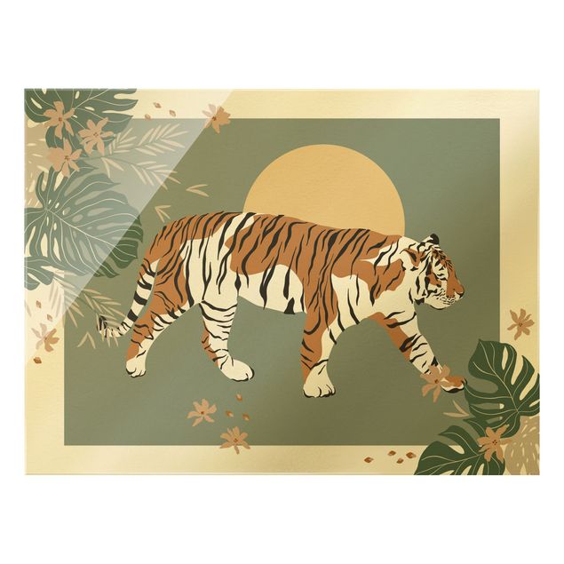 Nowoczesne obrazy do salonu Zwierzęta safari - Tygrys o zachodzie słońca