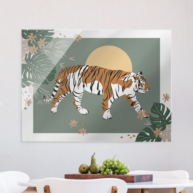 Obrazy na szkle poziomy Zwierzęta safari - Tygrys o zachodzie słońca