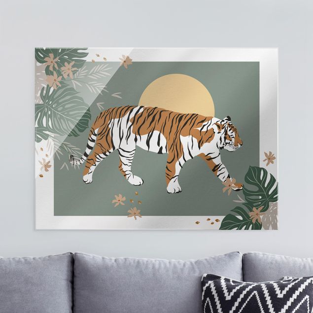 Obrazy tygrys Zwierzęta safari - Tygrys o zachodzie słońca