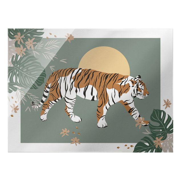 Nowoczesne obrazy do salonu Zwierzęta safari - Tygrys o zachodzie słońca