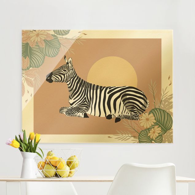 Obraz na szkle - Zwierzęta safari - Zebra o zachodzie słońca