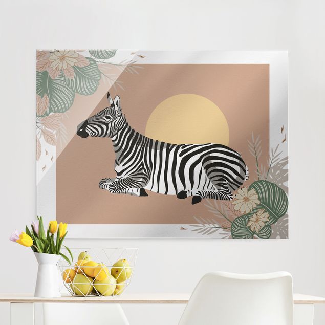 Obrazy na szkle poziomy Zwierzęta safari - Zebra o zachodzie słońca