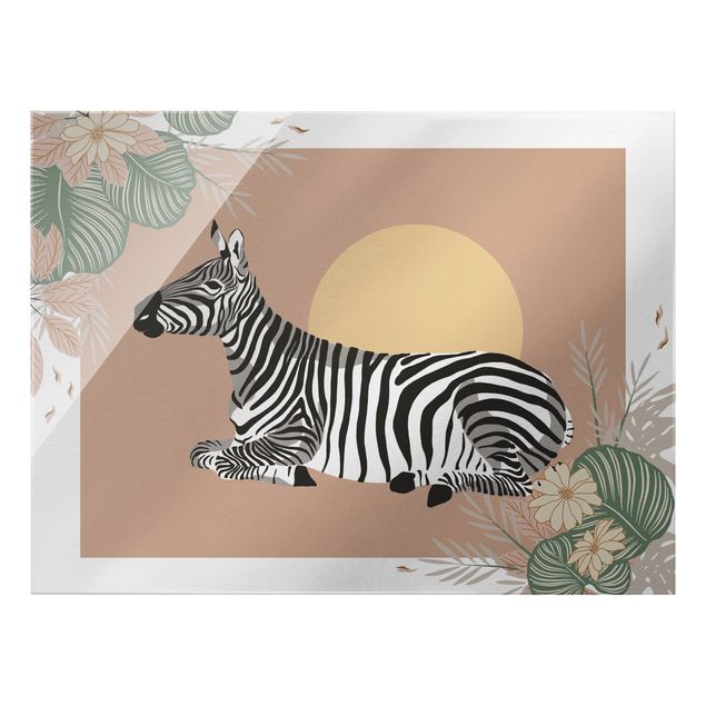 Obrazy do salonu nowoczesne Zwierzęta safari - Zebra o zachodzie słońca