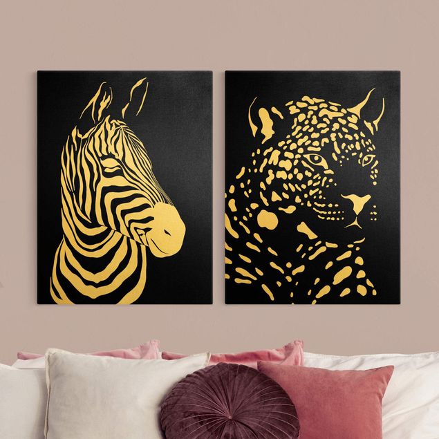 Żyrafa obraz Zwierzęta safari - Zebra i lampart czarny
