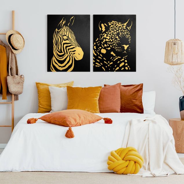 Obrazy nowoczesne Zwierzęta safari - Zebra i lampart czarny