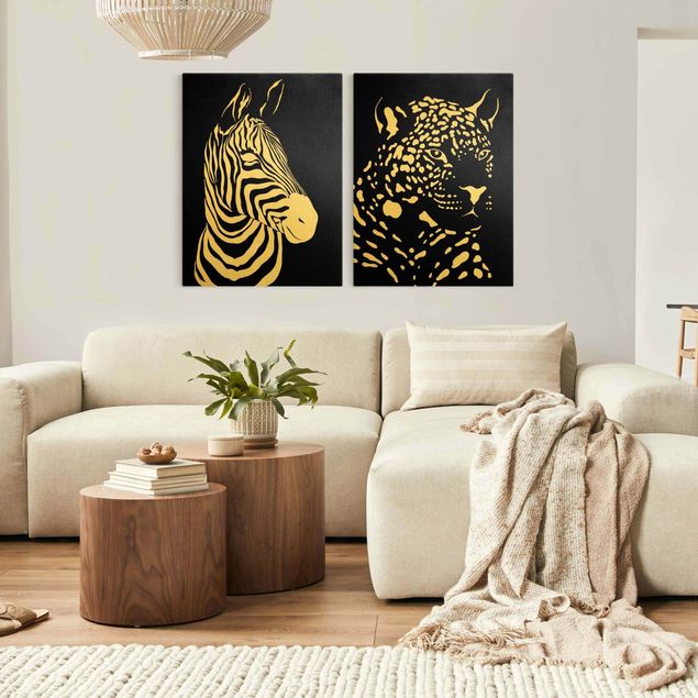 Obrazy zwierzęta Zwierzęta safari - Zebra i lampart czarny