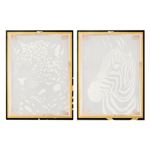 Obrazy kwiatowe Zwierzęta safari - Zebra i lampart czarny