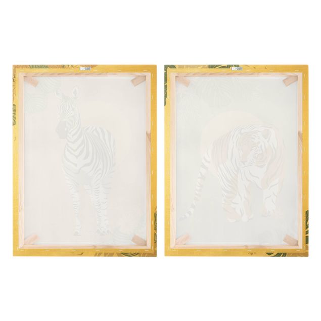 Obrazy na płótnie zebra Zwierzęta safari - Zebra i tygrys na tle słońca