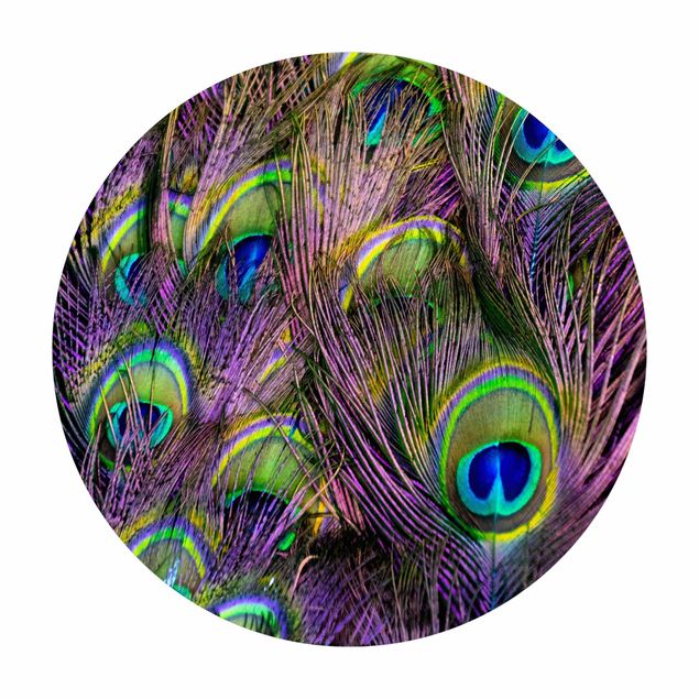 Okrągły dywan winylowy - Olśniewające pawie pióra