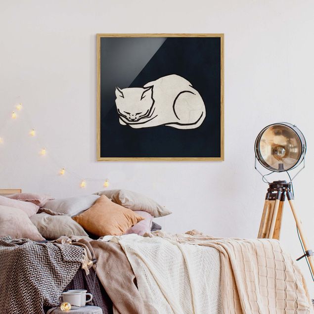 Obrazy w ramie do korytarzu Ilustracja przedstawiająca śpiącego kota