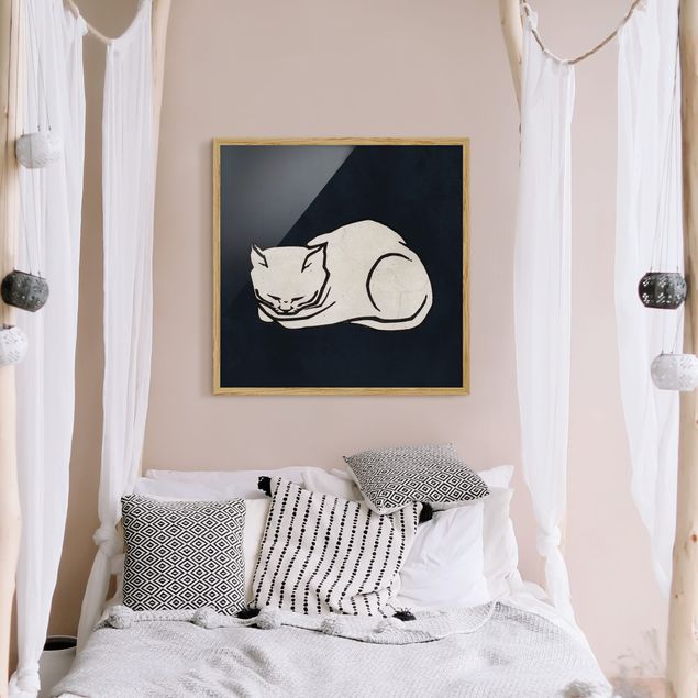 Obrazy w ramie do łazienki Ilustracja przedstawiająca śpiącego kota