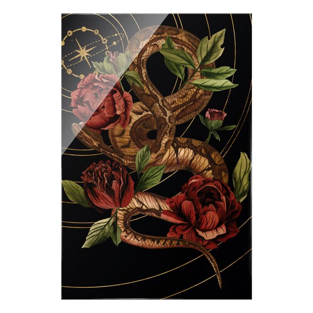 Obrazy nowoczesne Wąż z różami Czarno-złoty IV