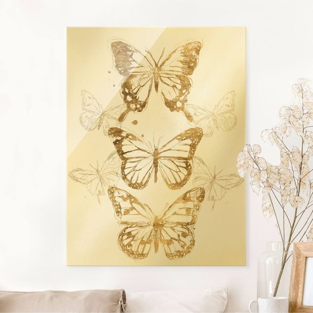Obraz na szkle - Kompozycja motyla w złocie I