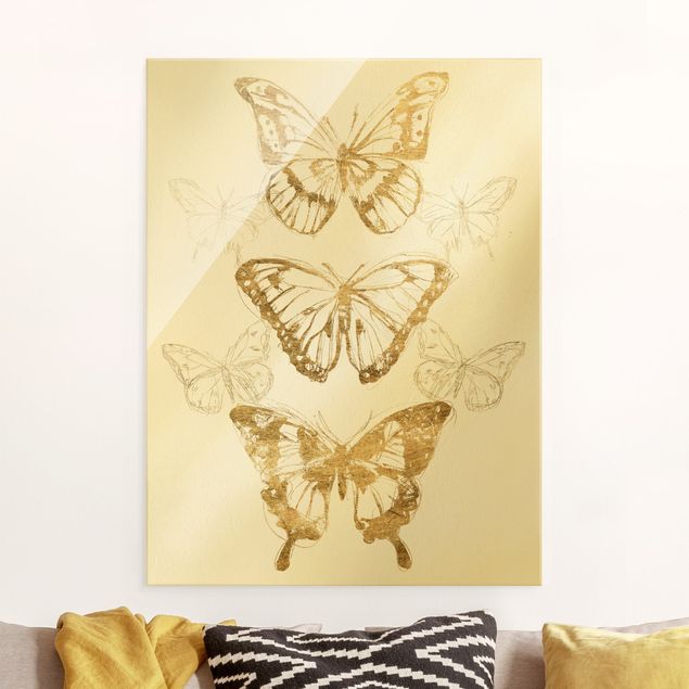 Obraz na szkle - Kompozycja z motyli w złocie II