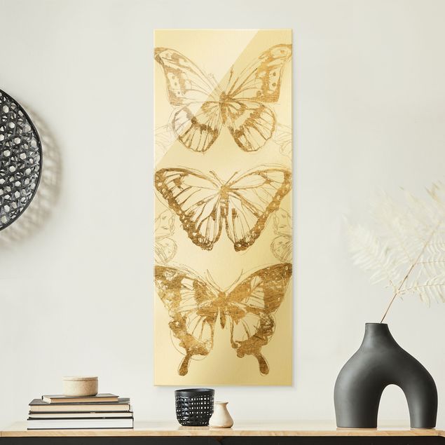 Obraz na szkle - Kompozycja z motyli w złocie II