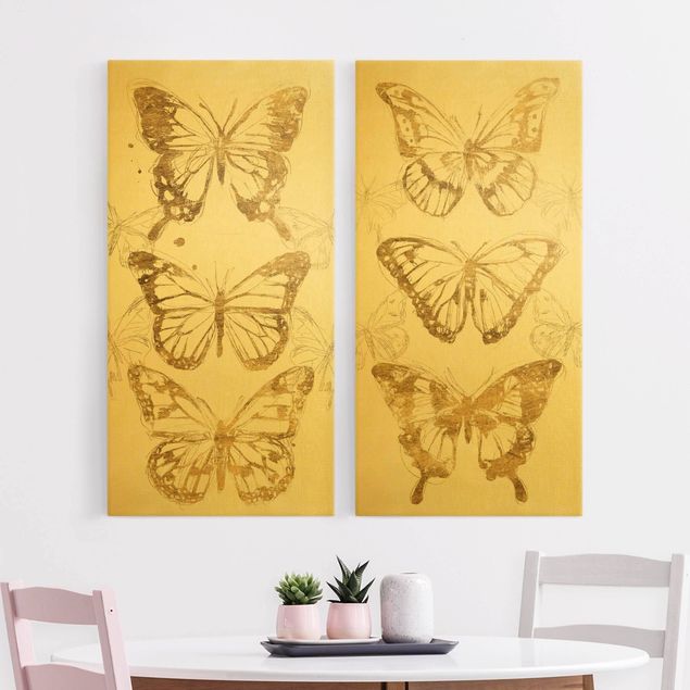 Obrazy do salonu nowoczesne Kompozycje z motylem na złoto