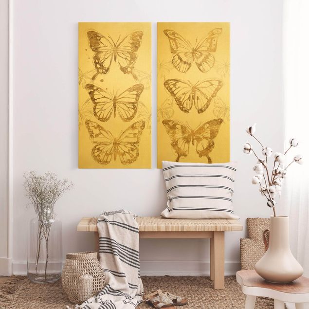Nowoczesne obrazy Kompozycje z motylem na złoto