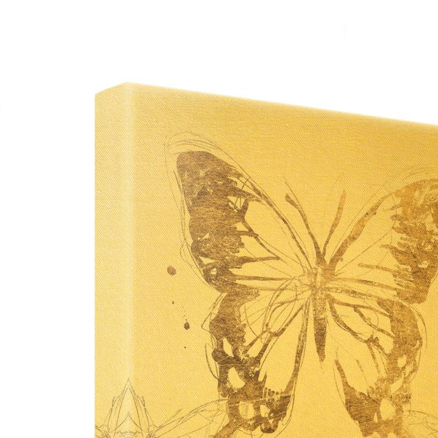 Obrazy drukowane na płótnie Kompozycje z motylem na złoto