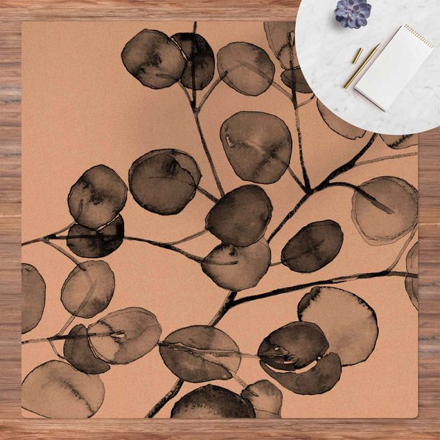 dywany nowoczesne czarno-biały Akwarela gałązka eukaliptusa