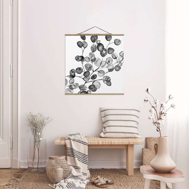Obrazy do salonu czarno-biały Akwarela gałązka eukaliptusa