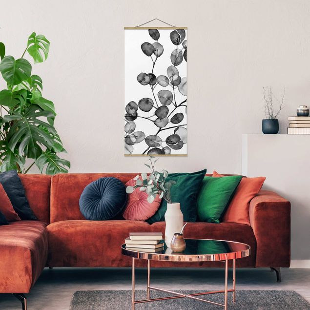 Obrazy nowoczesne czarno-biały Akwarela gałązka eukaliptusa