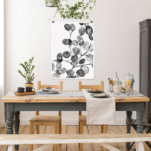 Obrazy do salonu nowoczesne czarno-biały Akwarela gałązka eukaliptusa