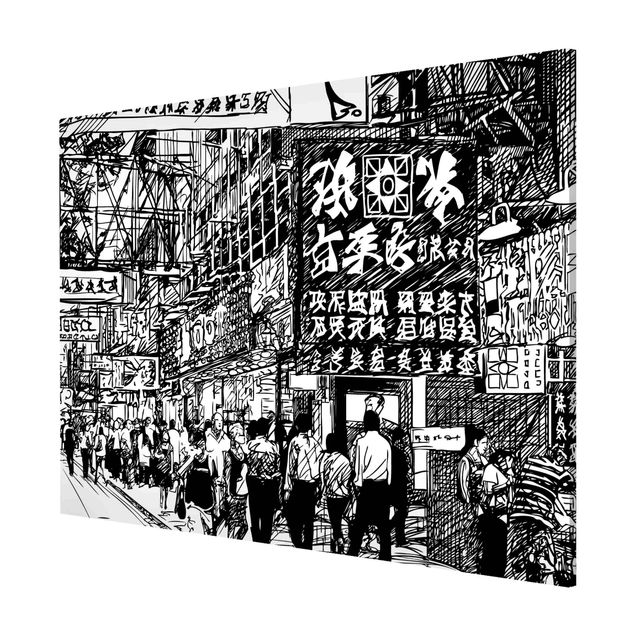 Obrazy powiedzenia Black And White Drawing Asian Street II