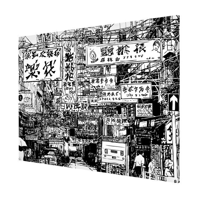 Obrazy powiedzenia Black And White Drawing Asian Street